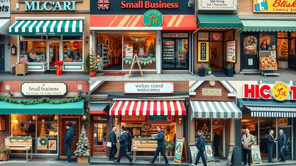 Small business storefronts decorated for different seasonal promotional marketing events