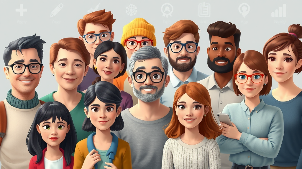 content marketer visualizing diverse audience personas with demographics, hobbies, and preferred content formats