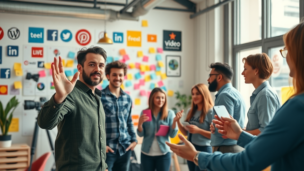 content marketers brainstorming types of content for blog, video, and social media marketing