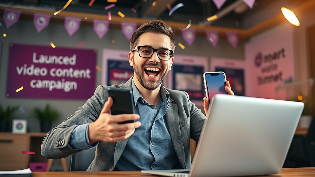 Ambitious entrepreneur launching branded video content campaign for content marketing &amp; blogging