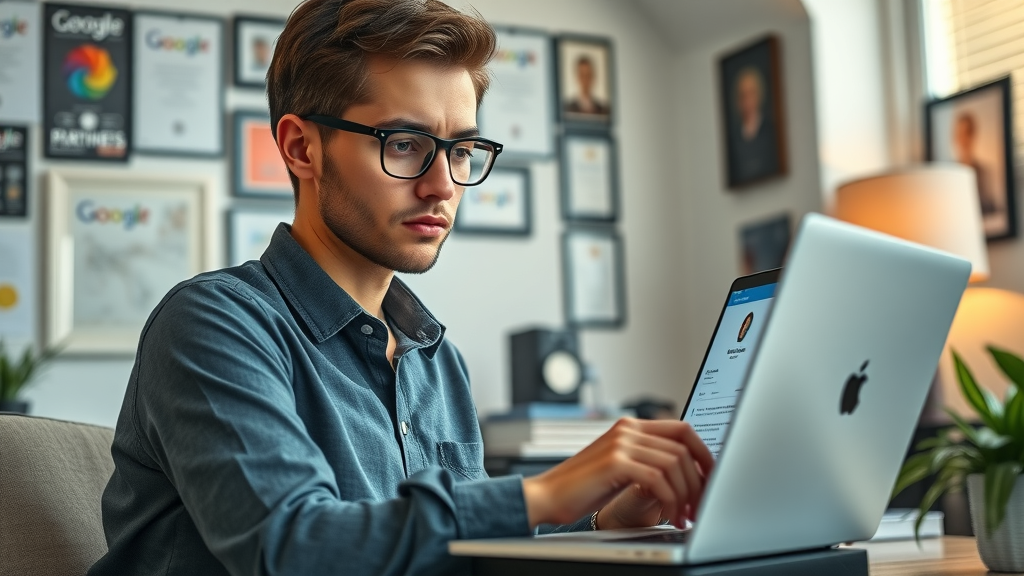 small business owner optimizing google business profile for local seo &amp; online visibility