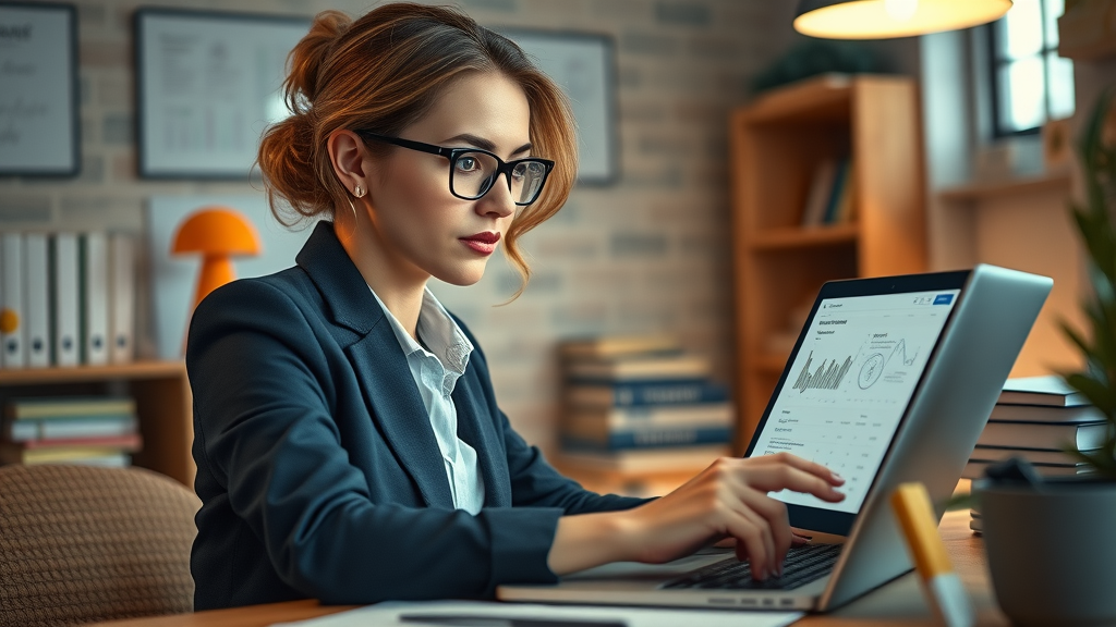 Professional businesswoman researching target audience personas for content marketing &amp; blogging