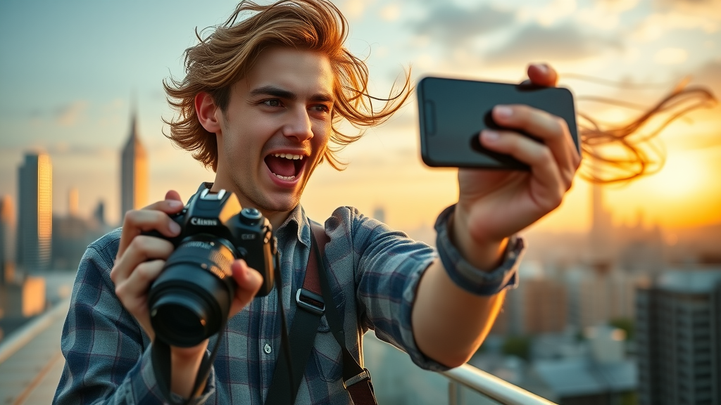 Young creative content creator recording engaging video for blog post and social media marketing strategy