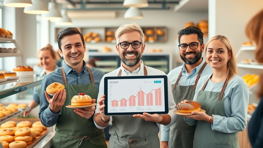 happy bakery team celebrating increased orders after improving online reviews and local seo