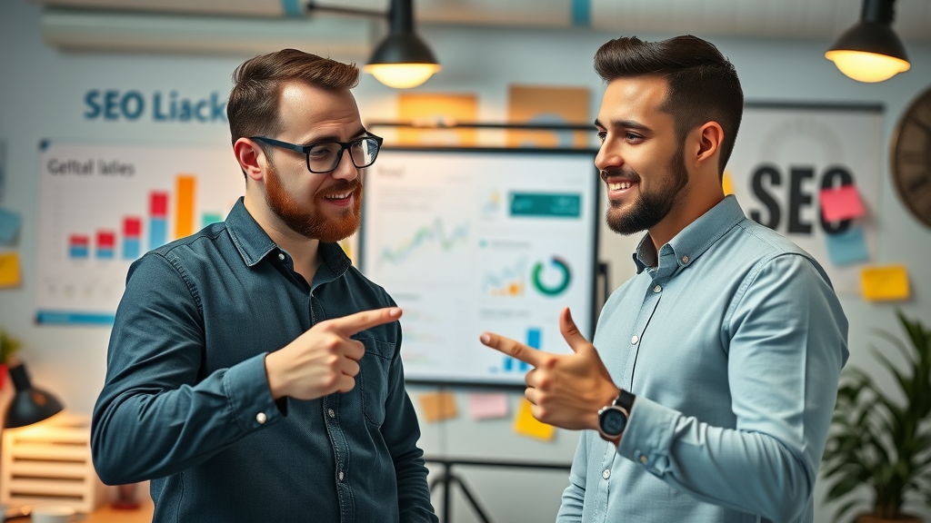 local seo & online visibility - Expert marketer and small business owner discussing SEO tactics in workspace